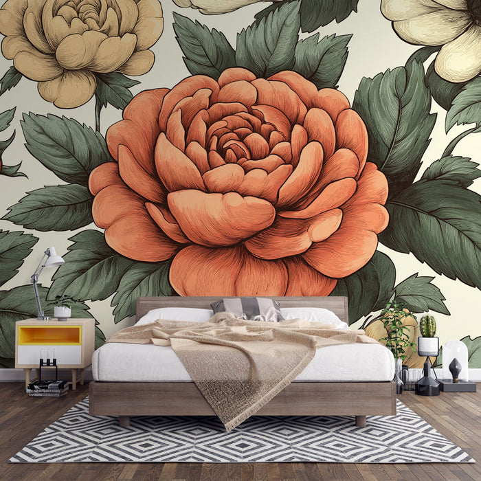 Muralna tapeta s cvetjem | Pisane vrtnice na svetlem ozadju