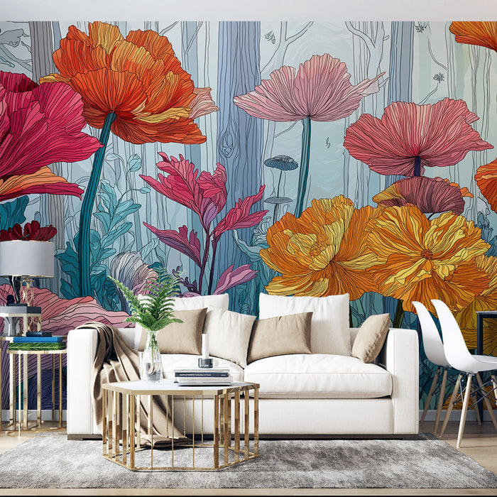 Tapeta s cvjetnim uzorkom | Vrt šarenih i stiliziranih cvjetova