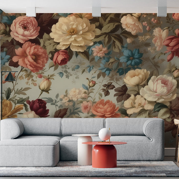 Papel de parede mural vintage | Grandes flores do campo