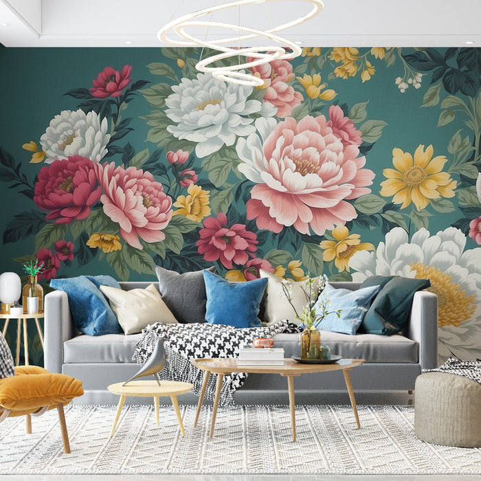 Papel pintado de mural floral vintage | Colores vibrantes de magnolia