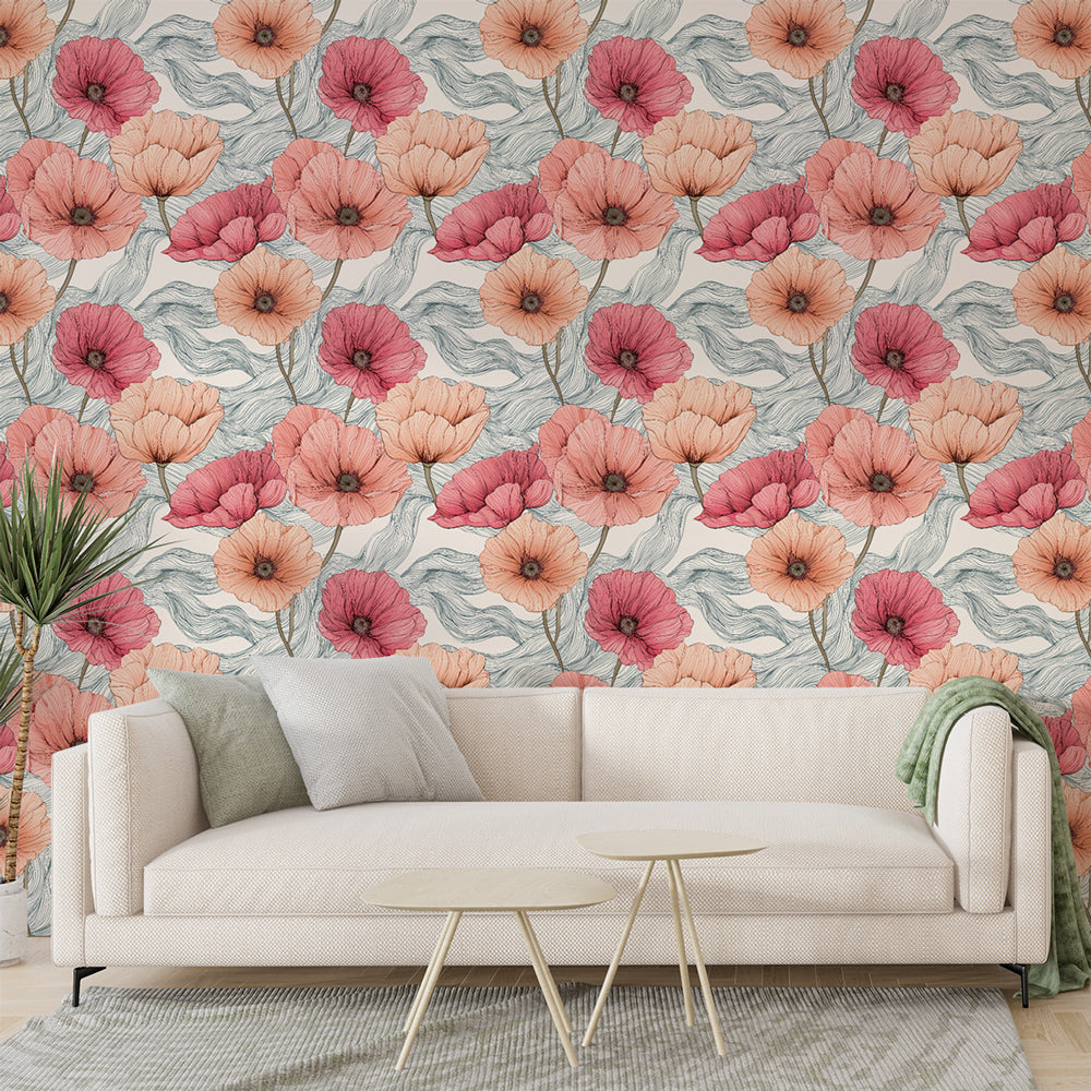 Tapeta s motivem vodových květin | Motiv makovice v jemných odstínech —  WonderMural, image size:1000x1000