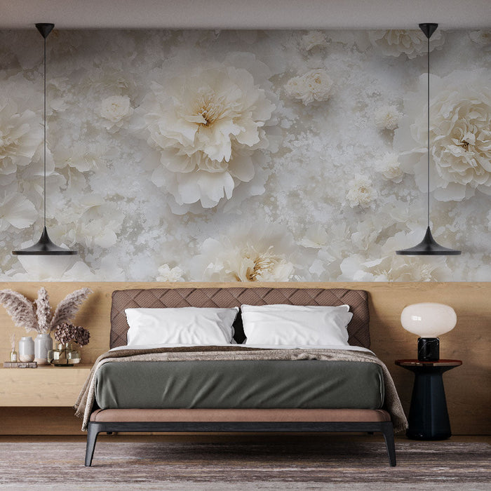 Mural Wallpaper white flowers | Soft glow of peonies and delicate flowers in neutral tones