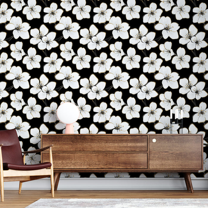 Tapete бели цветя | Елегантни цветя на черен фон