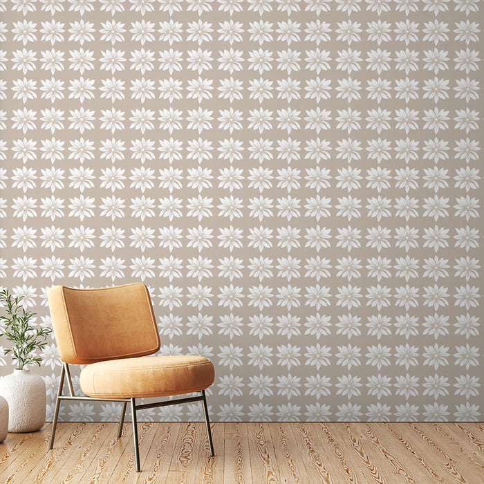 Tapete λευκά λουλούδια | Μοτίβο λευκού λουλουδιού σε μπεζ φόντο