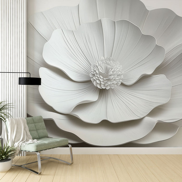 Foto Behang witte bloemen | Elegant reliëf bloemmotief