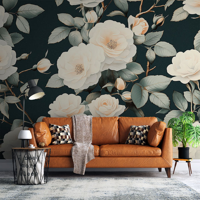 Seinapilt valged lilled | Elegantsed roosid tumedal taustal