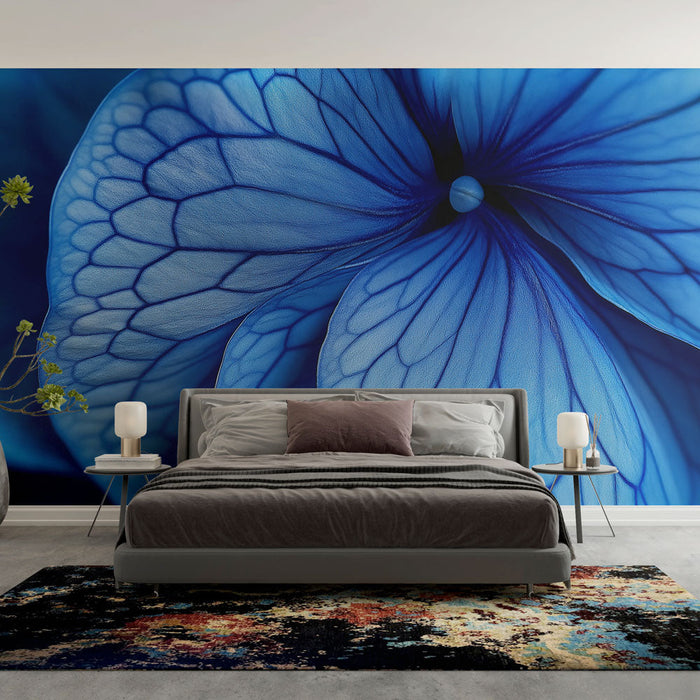 Mural Wallpaper blue flowers | Delicate petals and soothing shades