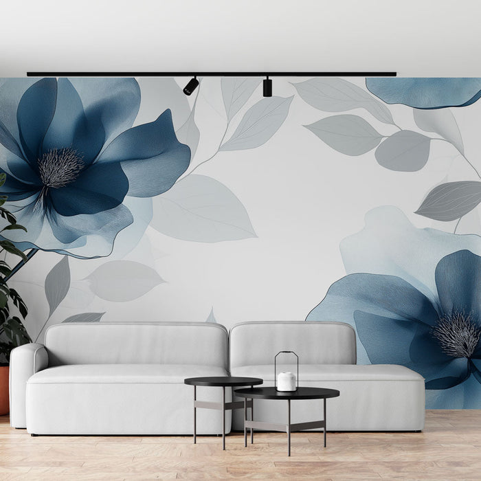 Mural tapet blå blomster | Elegante blomster med beroligende nyanser