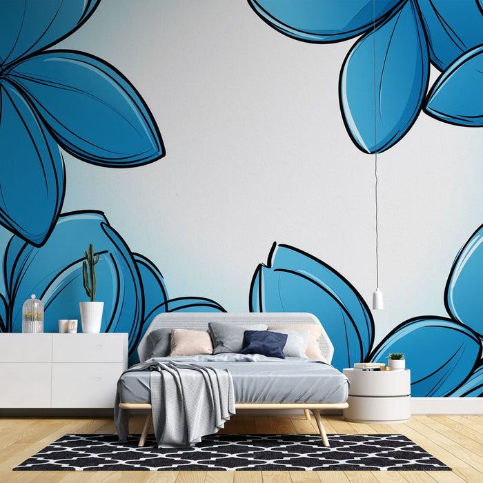 Mural Wallpaper blue flowers | Stiliseeritud lilled heledal taustal