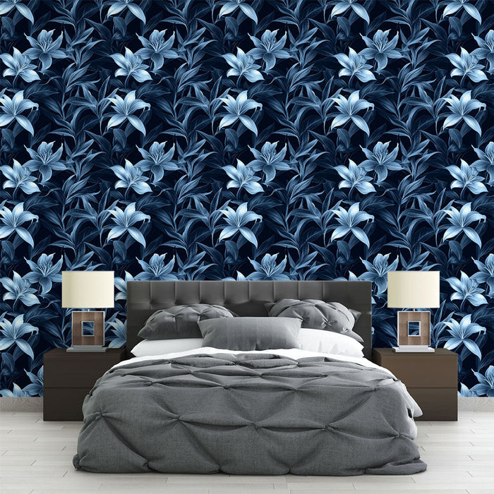 Tapete με μπλε λουλούδια | Όμορφα κρίνα σε σκούρο φόντο