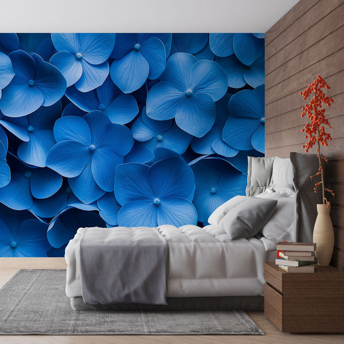 Mural Wallpaper blue flowers | Hydrangea petals on harmonious background