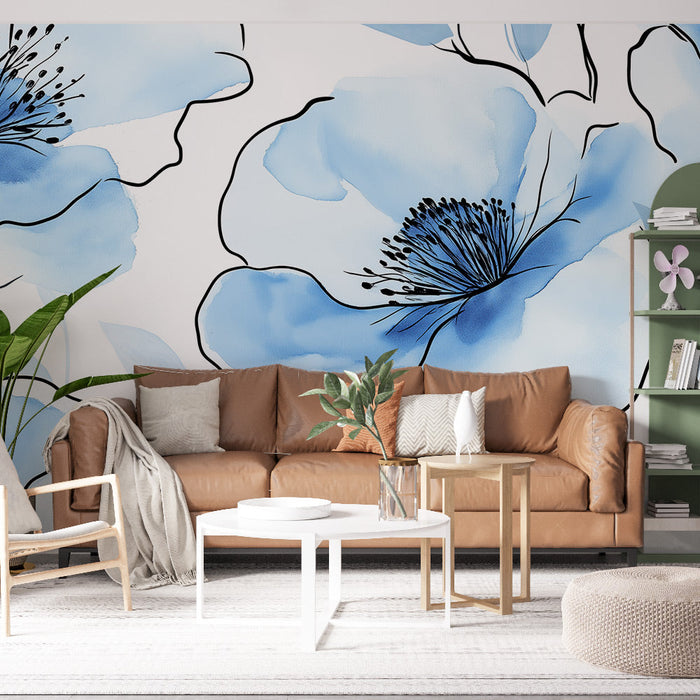 Tapet flori albastre | Petale delicate în nuanțe liniștitoare