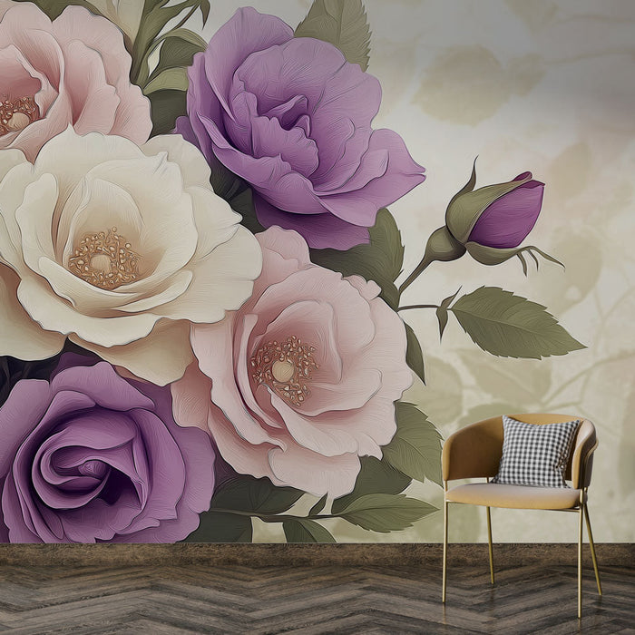 Tapet blommor | Pastellrosa bukett