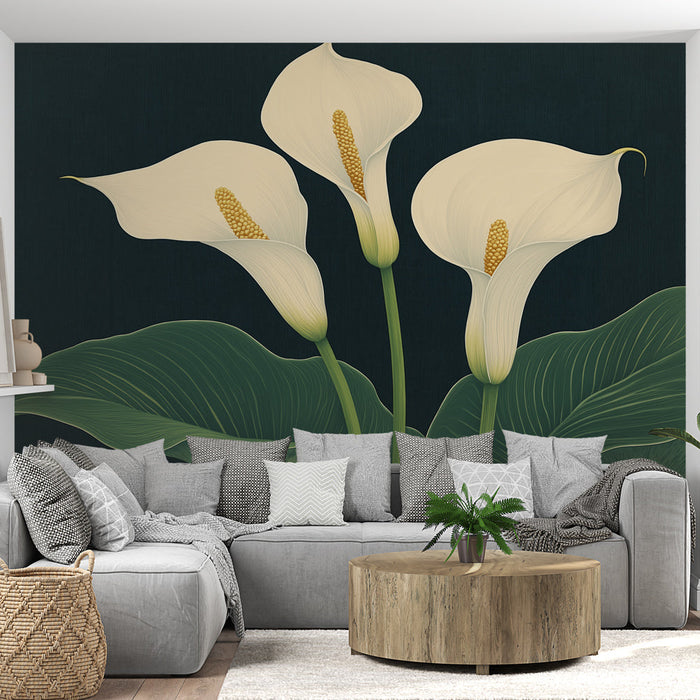 Tapet Blomster | Elegant Callas på Mørk Baggrund