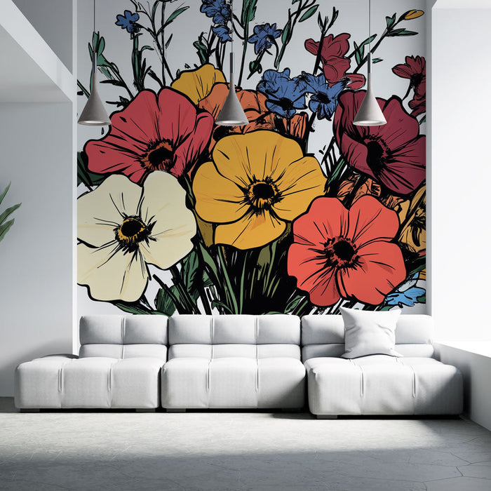 Foto Behang kleurrijke bloemen | Levendig boeket van aquarel bloemen