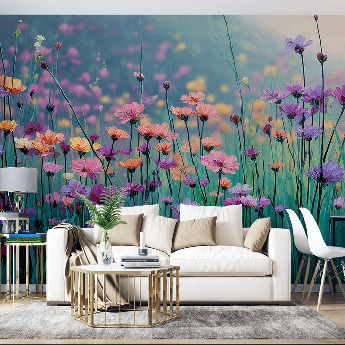 Tapetti värikkäät kukat | Runsaasti puutarhaa pastellin ja eloisien sävyjen kanssa