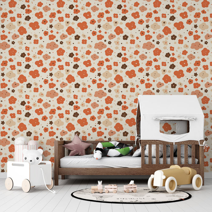 Fototapet renkli çiçekler | Sıcak tonlarda narin çiçek desenleri