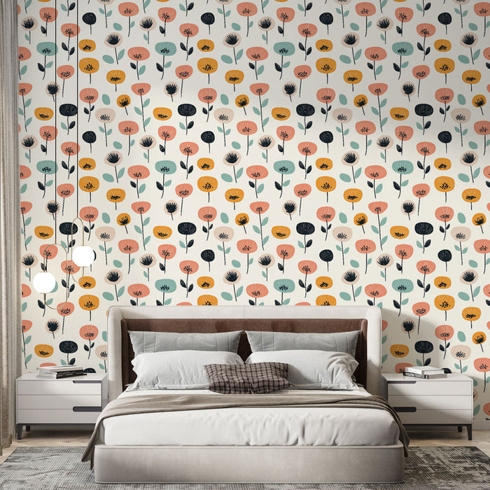 Tapete με πολύχρωμα λουλούδια | Ανθικά σχέδια σε ροζ, κίτρινο και μαύρο