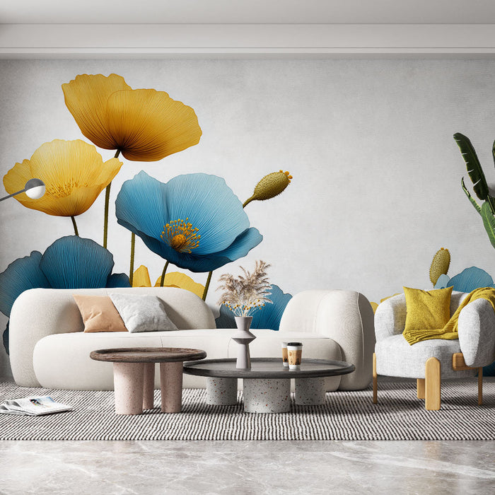 Fotótapé színes virágokkal | Modern virágos minták kék és sárga színekben