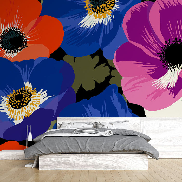 Carta da parati con fiori colorati | Un mix di papaveri e anemoni