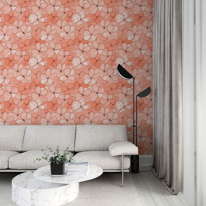 Tapete Blumen Koralle | Blumenmuster in Rosa- und Korallentönen