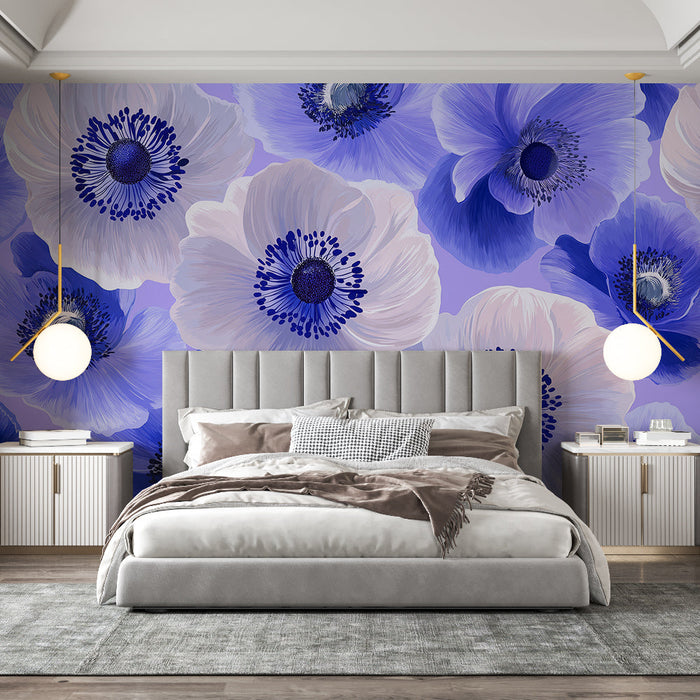 Mural Wallpaper Anemone Flowers | Cobalt Blue