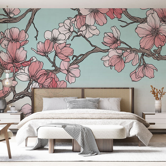 Mural Wallpaper cherry blossoms | Magnificent delicate flowers on a soothing pastel background