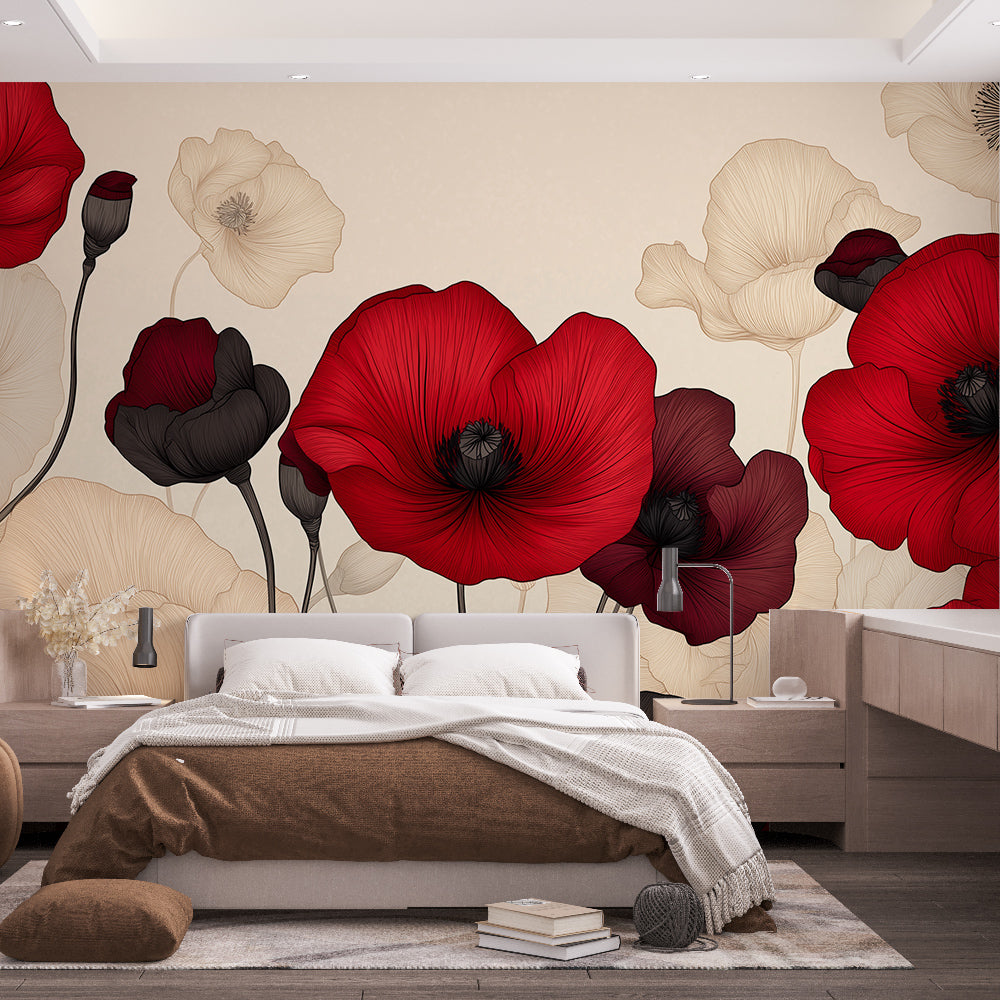 Papel de parede flores de papoula | Vermelho intenso — WonderMural, image size:1000x1000