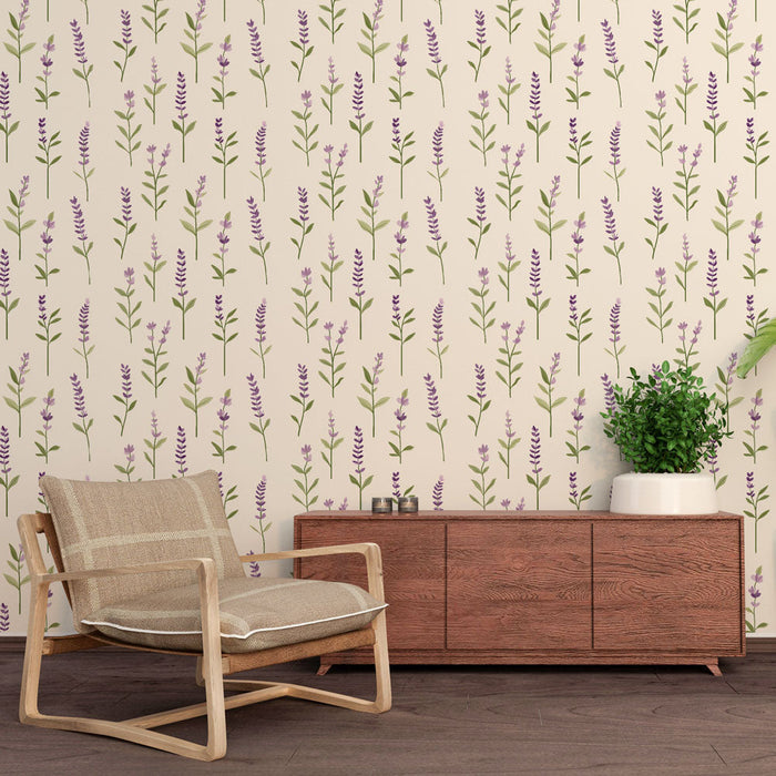 Fototapet lavande cvjetovi | Motiv lavande i lišće na pastelnoj pozadini