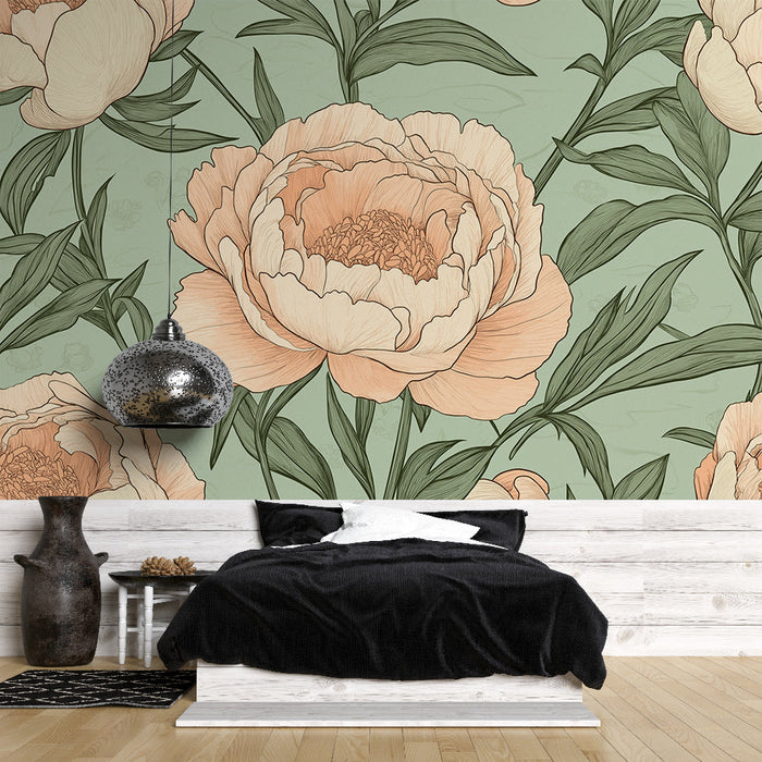 Tapete pfingstrosenblumen | Detaillierte zeichnung