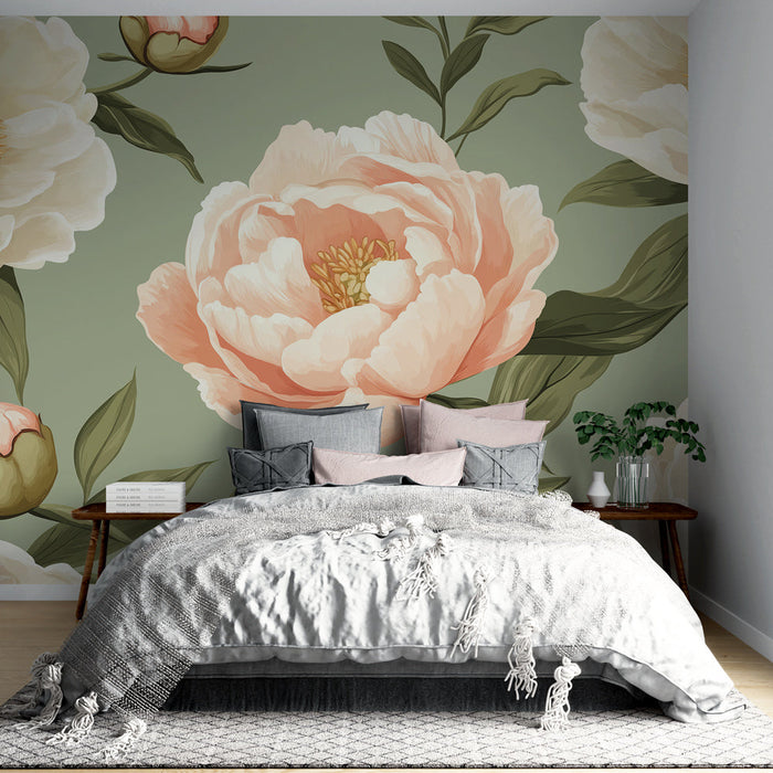 Muraaltapeet pojengiõied | Roosa ja valge