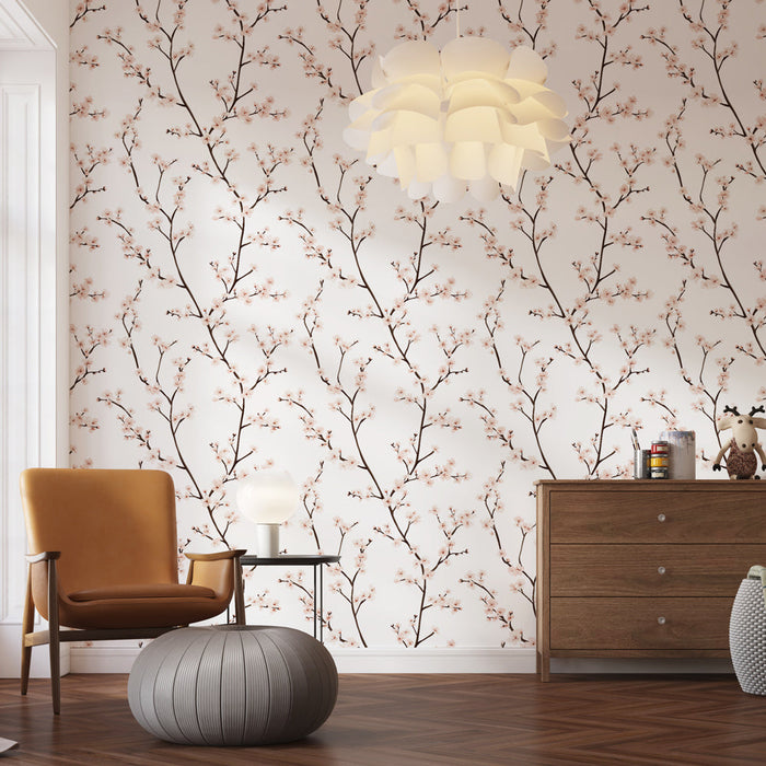 Papel de parede delicadas flores | Padrão de ramo florido com fundo branco