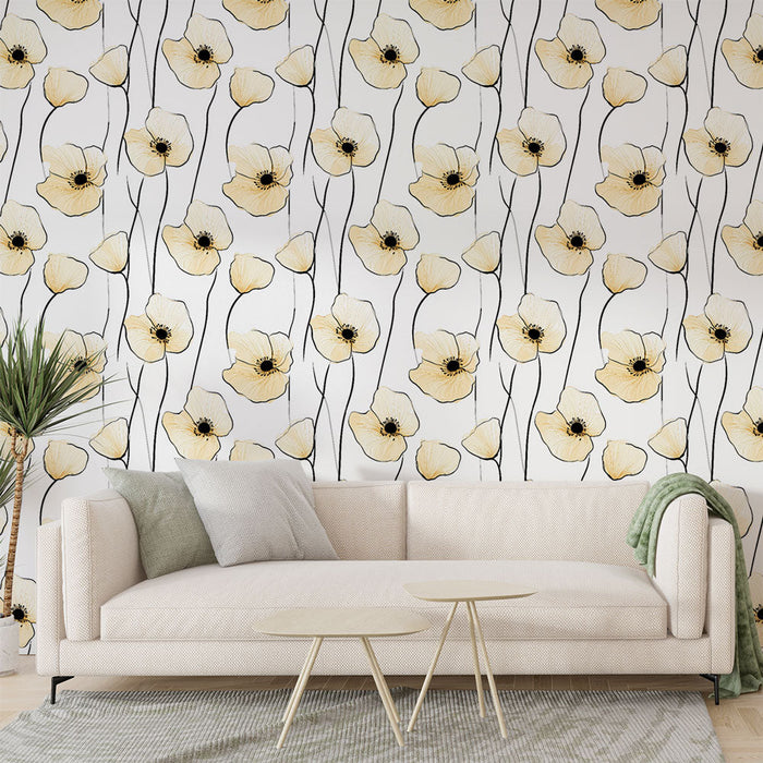 Tapeta nježni cvjetovi | Bijeli i žuti uzorak cvijeta s svijetlom pozadinom