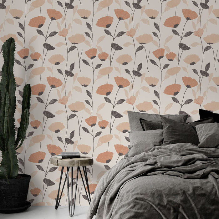 Fototapet delikate blomster | Pastelblomstret mønster på lys baggrund