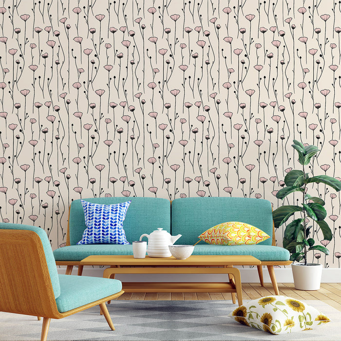 Fototapet nježni cvjetovi | Ružičasti cvjetni uzorci na bež pozadini