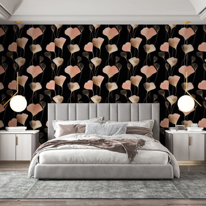 Mural Wallpaper delicate flowers | Floral patterns in pink beige and black