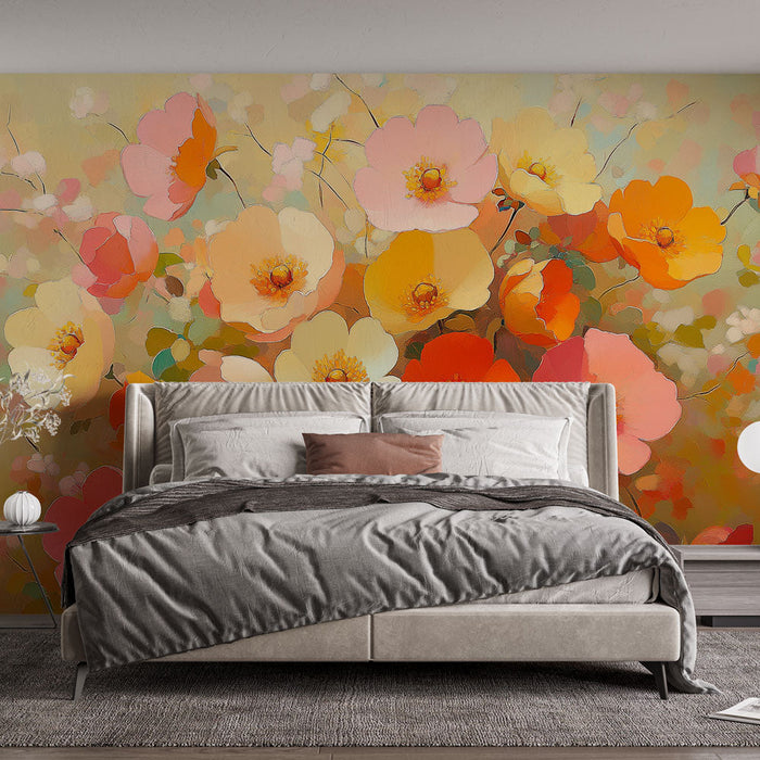 Tapetti vibrant-flowers | Taiteellinen kukkakimppu pastellisävyillä