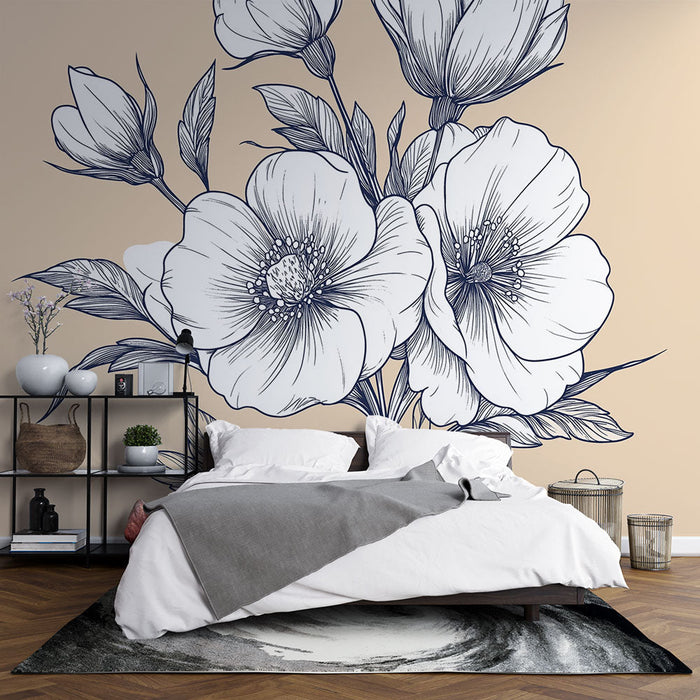 Mural Wallpaper elegant-flowers-1 | Svart-hvitt blomsterdesign