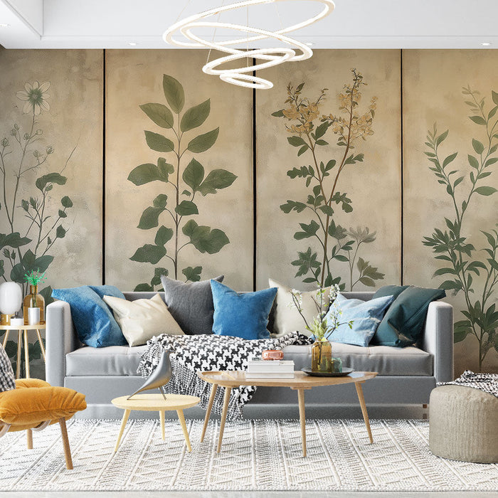 Fototapet çiçekler ve yapraklar | Doğa ile uyumlu bir duvar resmi