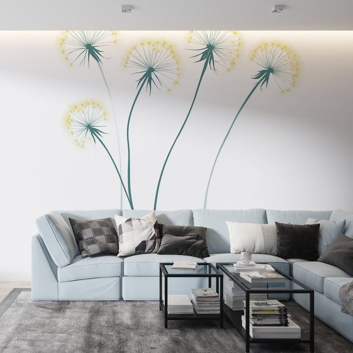 Tapete Blumen | Stilisierte Blumen auf weißem Hintergrund