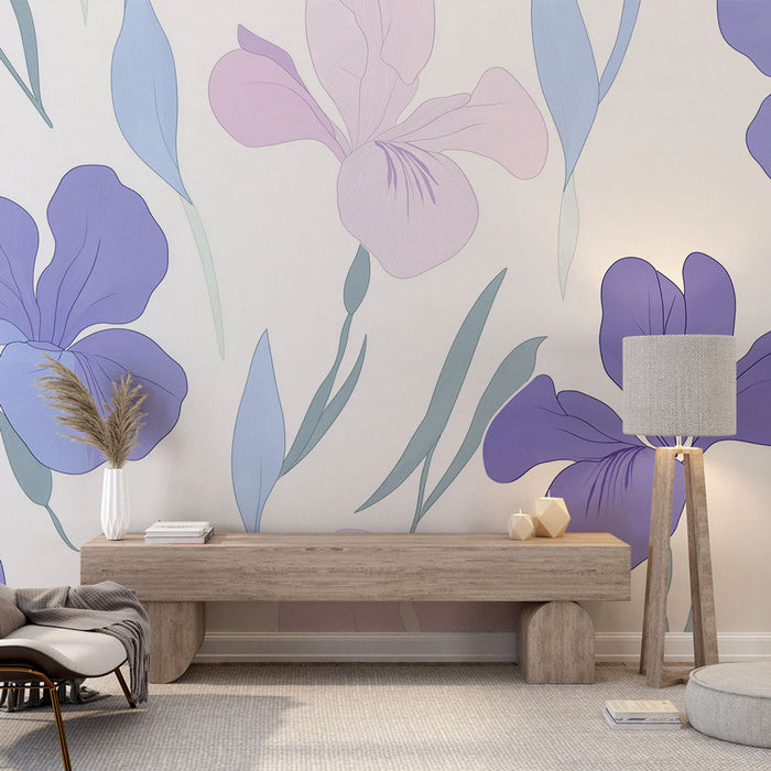 Tapet flori de iris | Modele delicate de iris în nuanțe pastelate