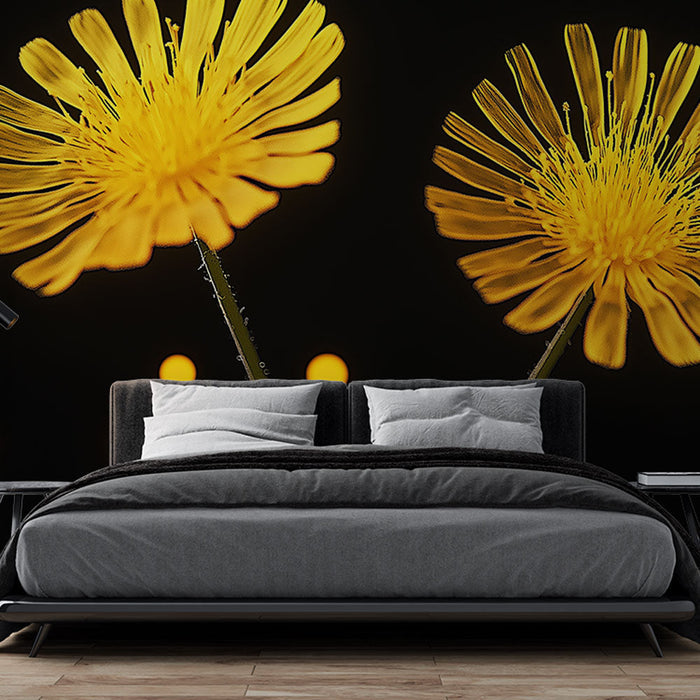 Tapetti keltaiset kukat | Kirkkaat kukat tummalla taustalla