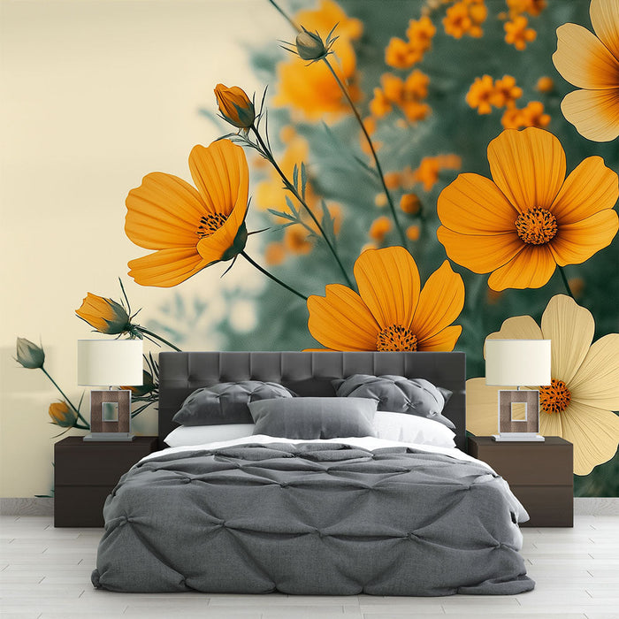 Tapeta žluté květiny | Jemný vzor letních květin