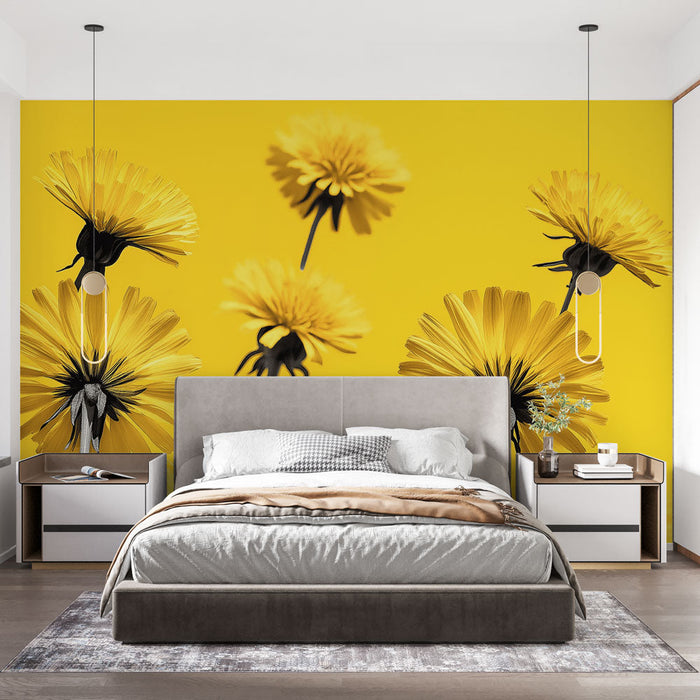 Tapeta žuto cvijeće | Svijetli cvjetni uzorak na žutoj pozadini