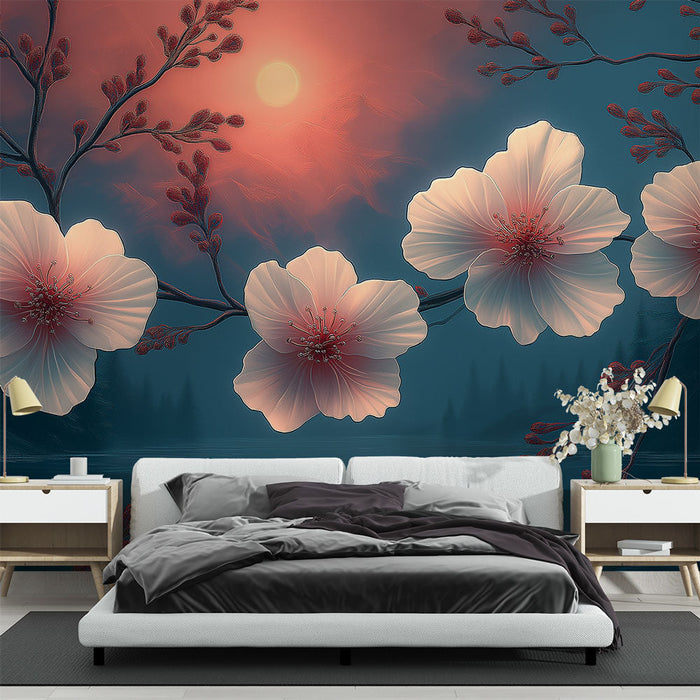 Carta da parati fiori luminosi | Design artistico con riflessi acquatici
