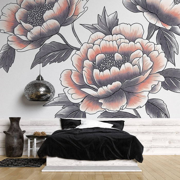 Mural Wallpaper flowers | Magnificent peonies with soft and elegant shades