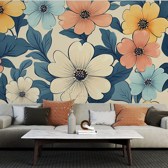 Mural Wallpaper flowers | Vibrant pattern of colorful flowers