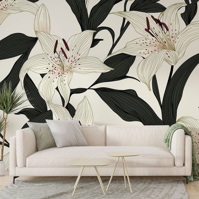 Seinapilt tapeet lilled | Elegantne liilia muster heledal taustal