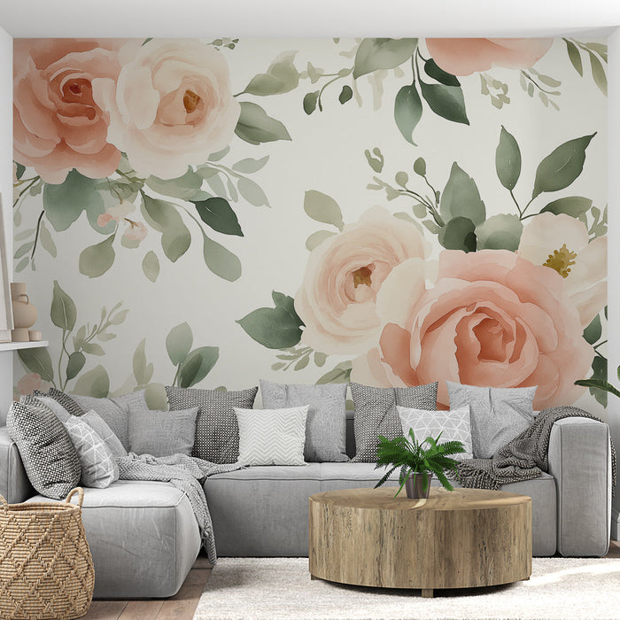 Mural Wallpaper flowers | Watercolor floral patterns in softness