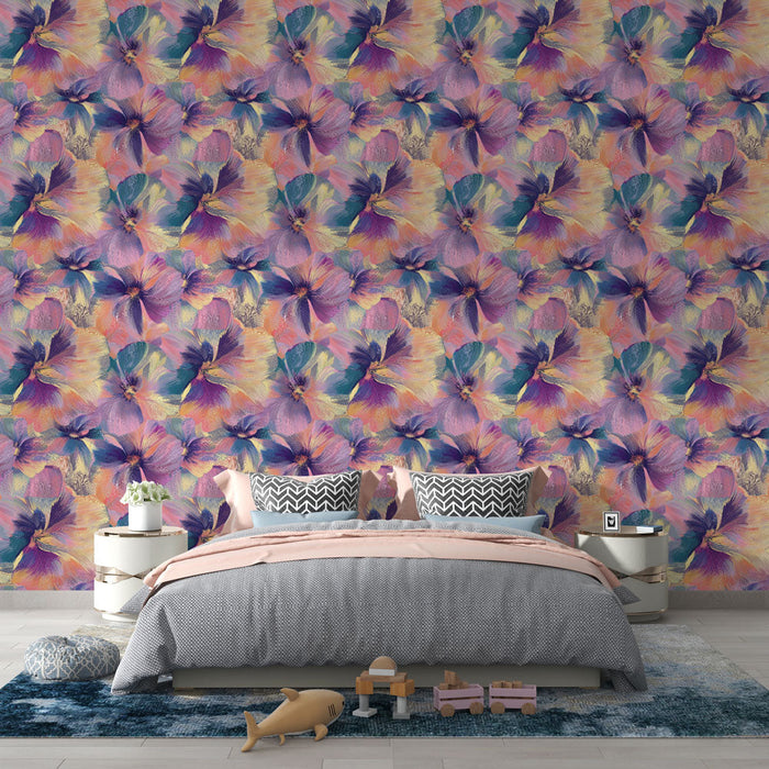 Fototapet flerfärgade blommor | Ljust blommönster i pastellfärger